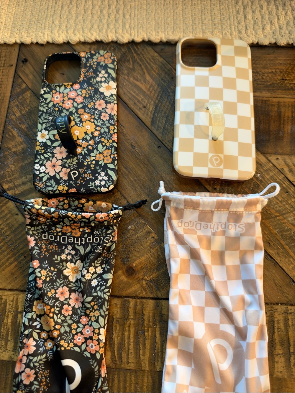 Loopy Case Floral Black & Beige Check Phone Case Duo with Loop Grip